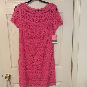 Lilly Pulitzer Mariekate Lace M Shift Dress in the color Hotty Pink